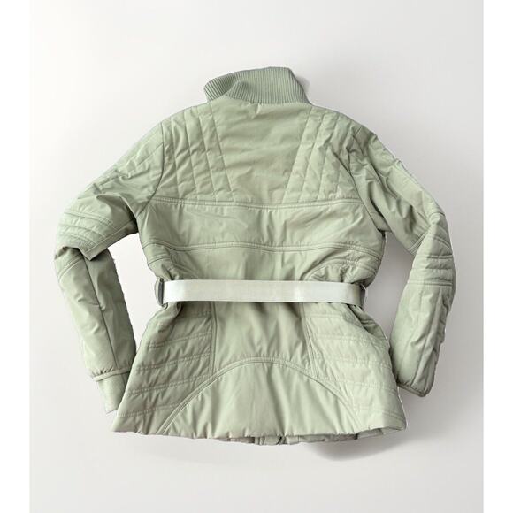 CAbi Ski Lift Puffer Jacket Size M Belted Full Zip Green Quilted #4300 - Picture 5 of 7